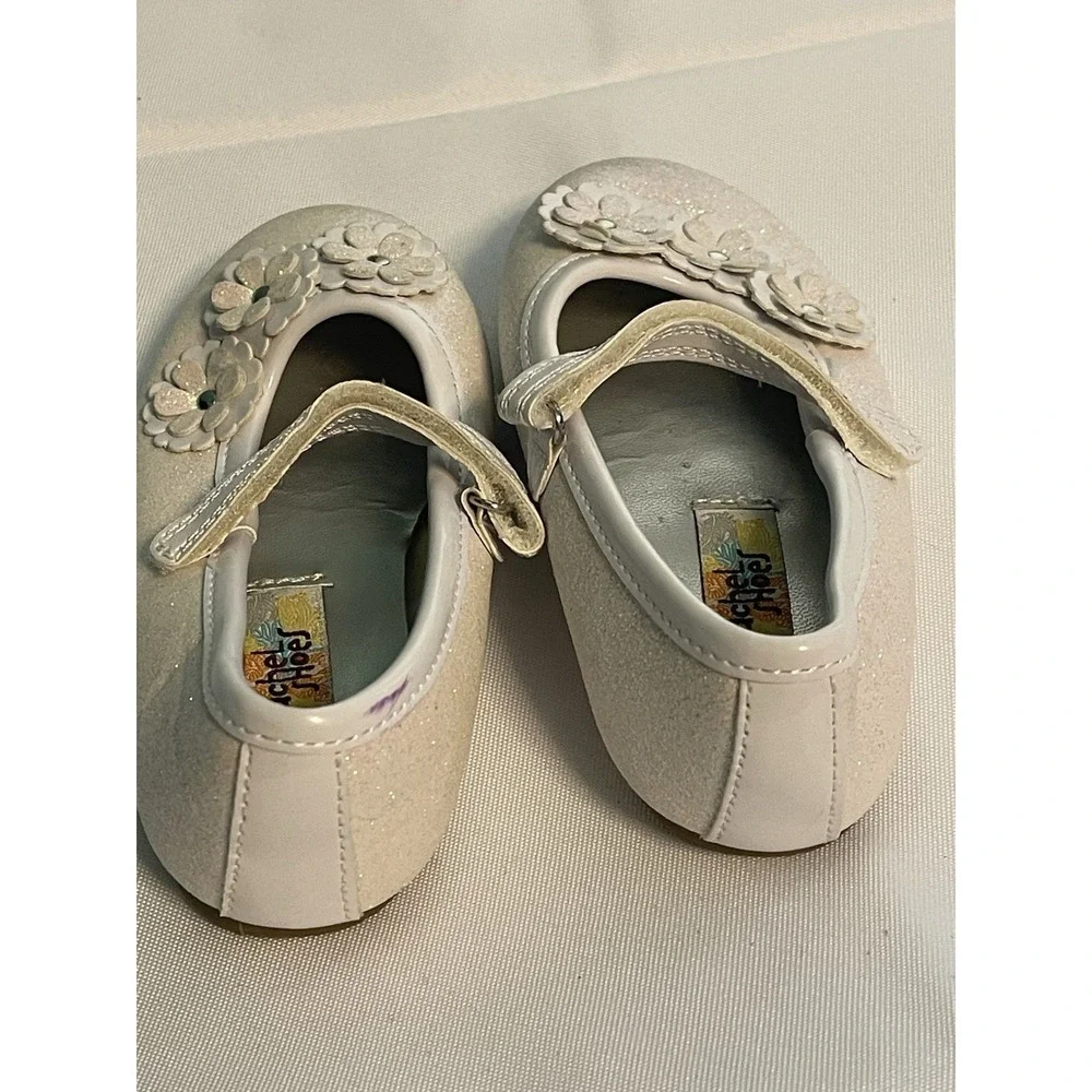 Rachel Shoes Girls Size 8  Ivory,‎ Gold, Glitter Flowers Bin3